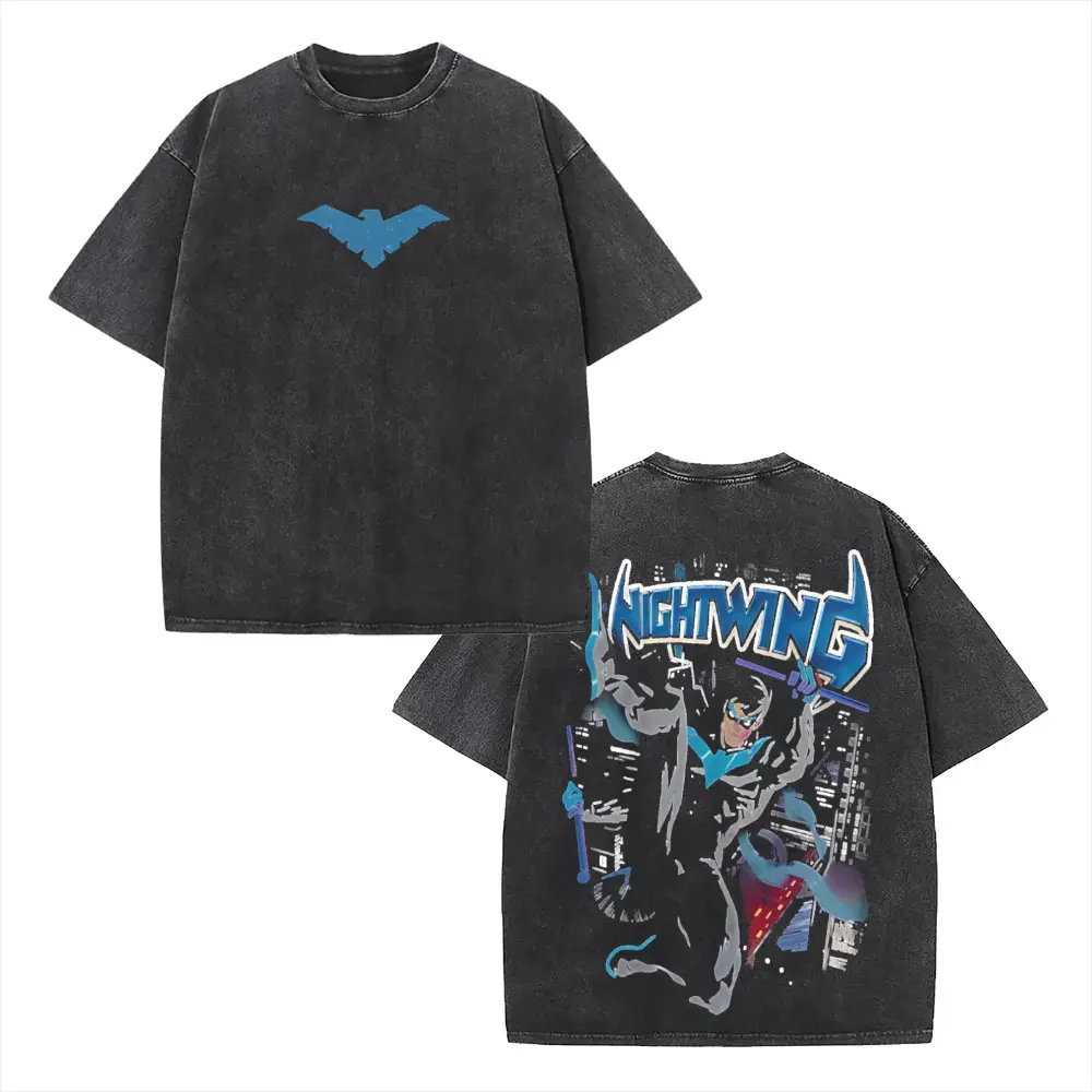 Oversized Dark Nightwing Graphic Tee, Front & Back Print! 90s Retro Comic Streetwear T-Shirt For Men & Women. Premium Urban American Casual Short Sleeve Top For Gym Pump Cover, Summer Spring Wear & Y2K Superhero Fan Gift Merch Vintage Daily Good Tees!!!