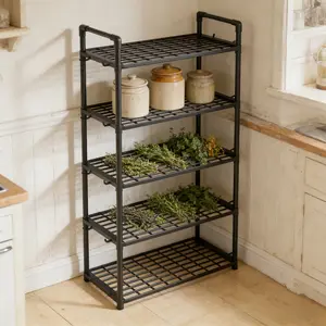 4/5 Layer Storage Rack, Thick Kitchen Organizer, Multi-Tier Floor Shelf, Freestanding Storage Shelf, Space-Saving, Microwave Pot Holder, Snack Storage, Mobile with Wheels