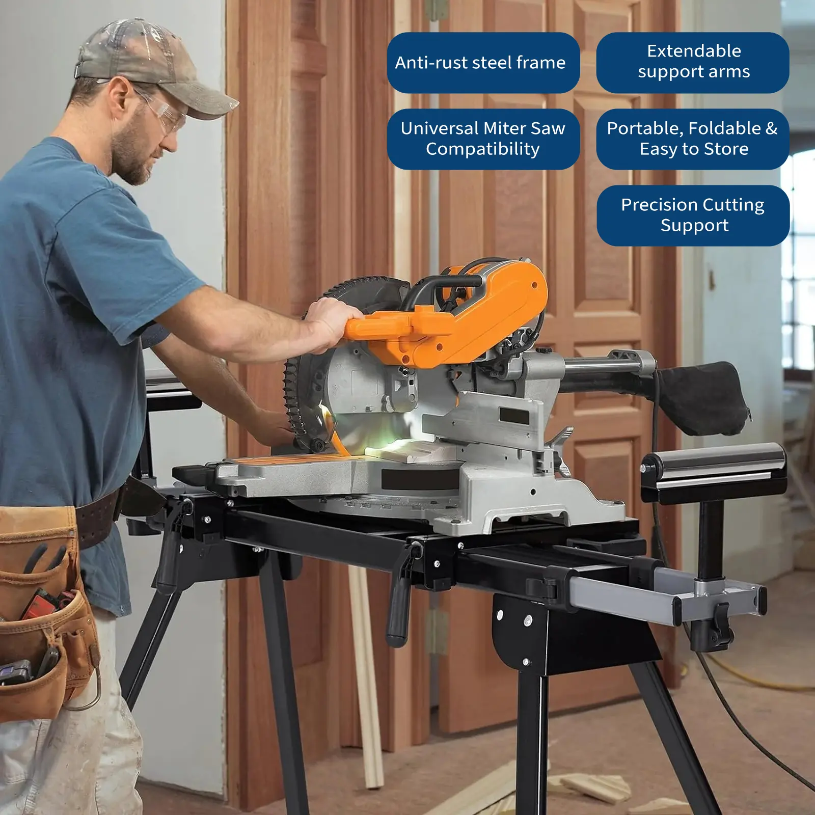 【GARVEE】 440 Lbs Load Capacity Miter Saw Stand with 76-4/5'' Max Sliding Rail, Anti-rust Steel Frame, Portable & Foldable Design, Universal Compatibility for Woodworking Projects - Tool Box