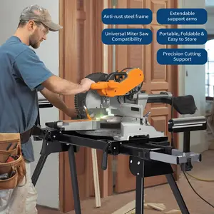 【GARVEE】 440 Lbs Load Capacity Miter Saw Stand with 76-4/5'' Max Sliding Rail, Anti-rust Steel Frame, Portable & Foldable Design, Universal Compatibility for Woodworking Projects - Tool Box