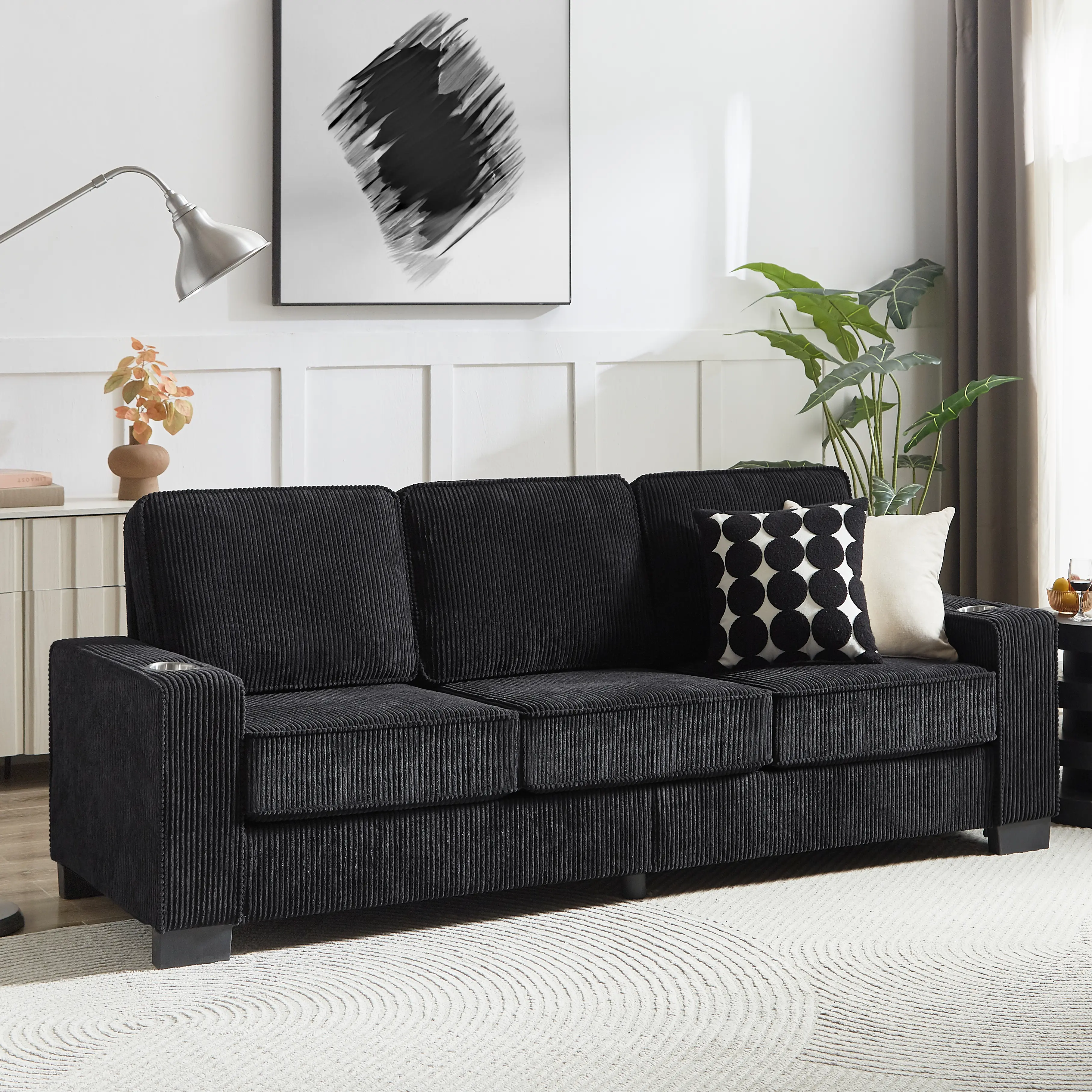 3-Seater Corduroy Fabric Sofa (83.86 in), Modern Compressed Indoor Couch, Living Room Use Furniture, 3-Seater Sofa