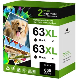 63XL Black Ink Cartridge 2-Pack for HP Printer, Black, 2 Count
