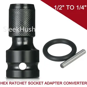 SleekHush 1/2 inch Square Drive to 1/4 inch Hex Female Socket Adapter Converter Chuck Adaptor for Air & Electric Impact Wrench Drill Ratchet Wrench Quick Release