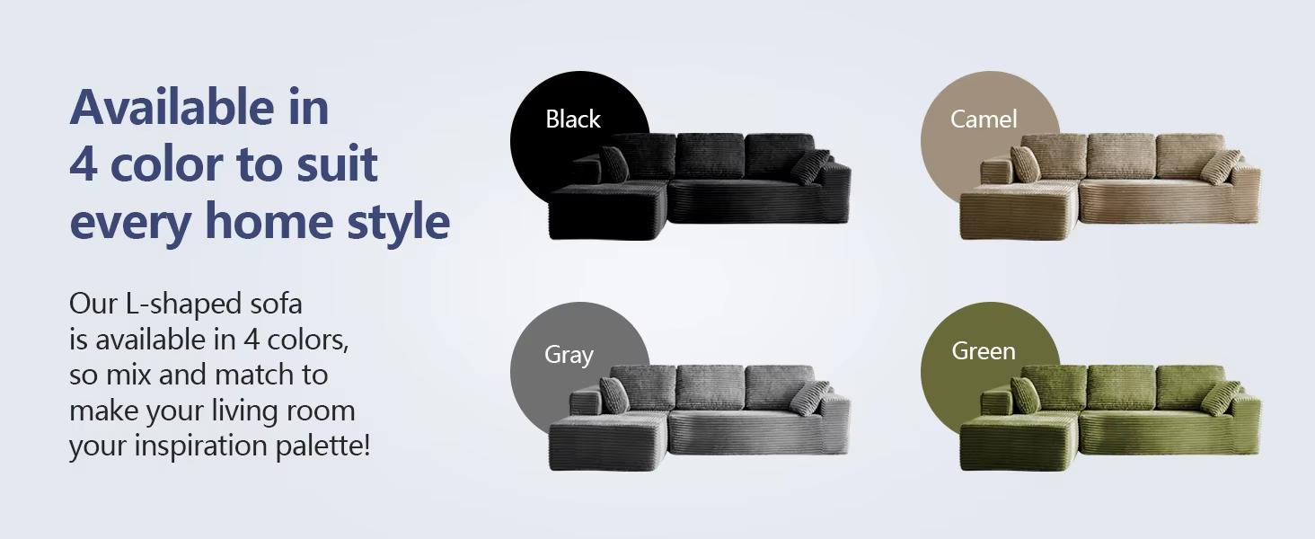Modular Corduroy Cloud Couch Set - Boneless Sectional 3-Seat Convertible Sleeper Bed, Plush Oversized Chaise Loveseat with Soft Fabric, Blend Down Boneless Couches for Living Room Sofas, Indoor Apartment Furniture,summerwins