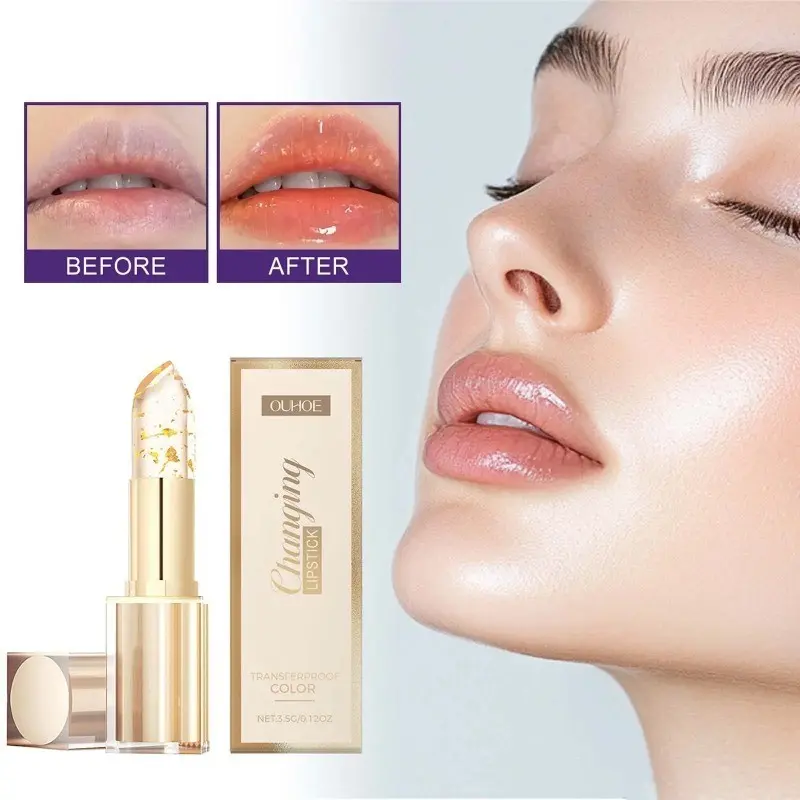 Gold Foil Color Changing Lip Balm, Glossy Non-Sticky, Nourishing Moisturizing, Lasting Transferproof, Color Changing Lipstick