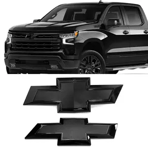 Front Grille & Tailgate Bowtie Emblems for 2019-2026 Chevy Silverado 1500 | 3D ABS Glossy Black & Chrome Replacement Badges | Exterior Accessories (2-Pack)