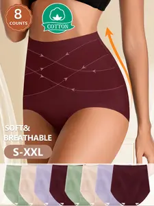 Women's High-Waisted Cotton Panties, Soft Breathable Fitted Underwear, Comfortable Triangle Shapewear for All Seasons, Sizes S-Xxl