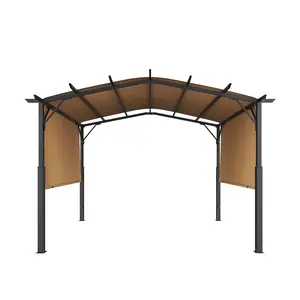 Spring new arrivals 12x10 ft Outdoor Retractable Pergola with Canopy Arched Top Metal Patio Pergola
