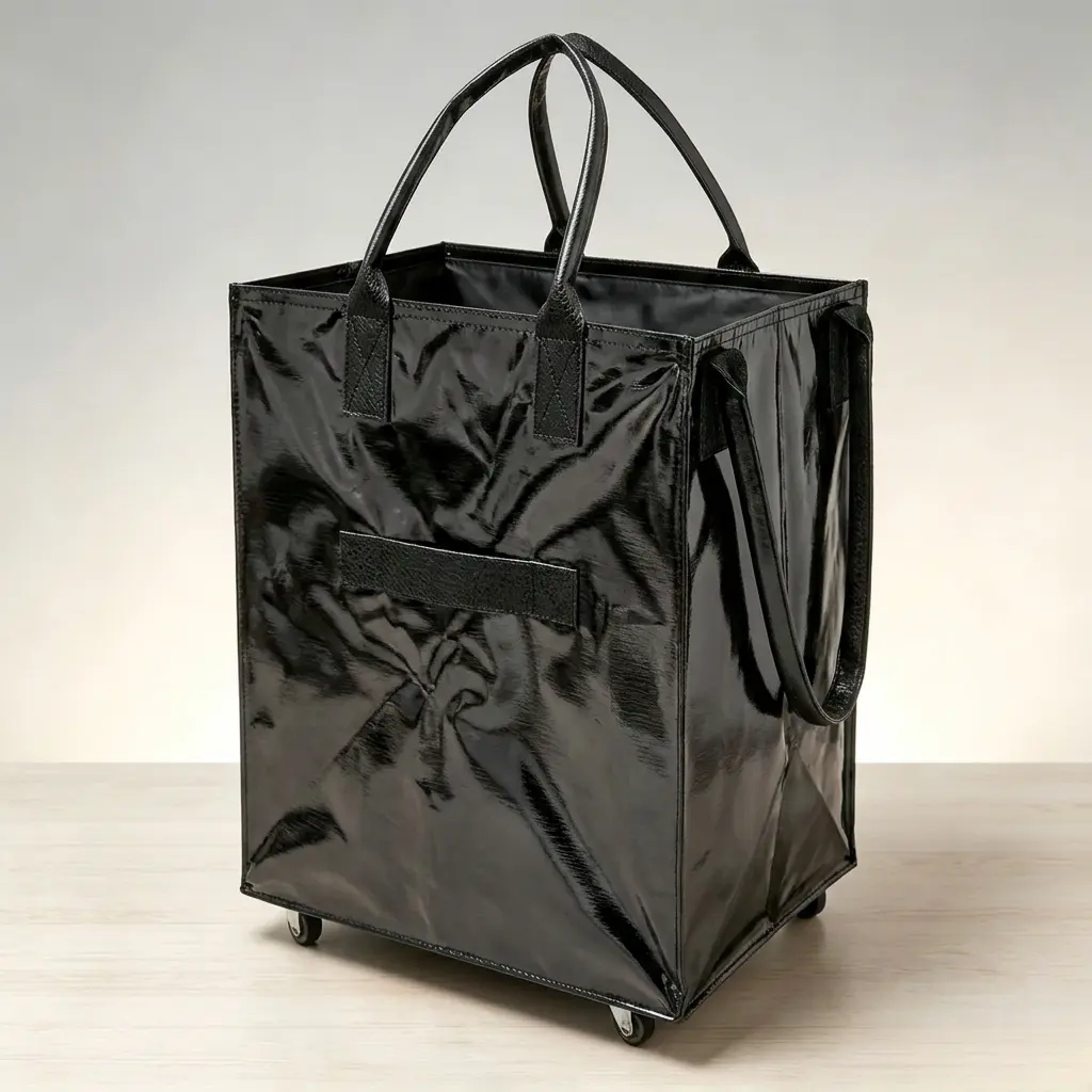 Reusable Nylon Fabric Grocery Bag on Wheels, Foldable Reusable Grocery Trolley,Rolling Bag with Handles, Compact Zipper Clouser, Grocery Shopping Bag on Wheels with large capacity