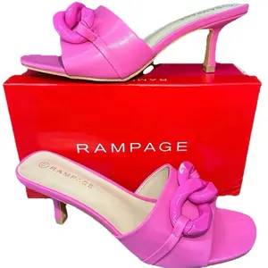 Rampage Women's Aubrie Chain Kitten Heel Sandals Pink