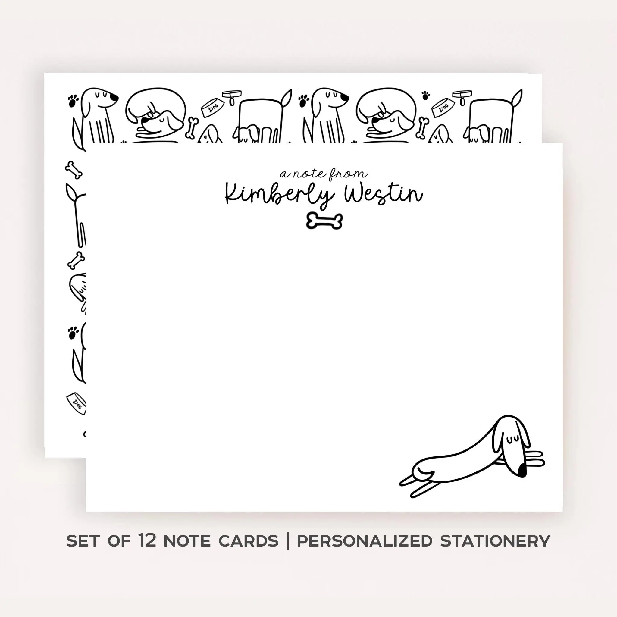 Personalized Dog Stationery Set • Custom Name Flat Notecards • Minimalist Dog Thank You Cards • Dog Lover Gift • Set of 12