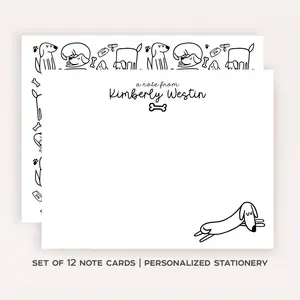 Personalized Dog Stationery Set • Custom Name Flat Notecards • Minimalist Dog Thank You Cards • Dog Lover Gift • Set of 12