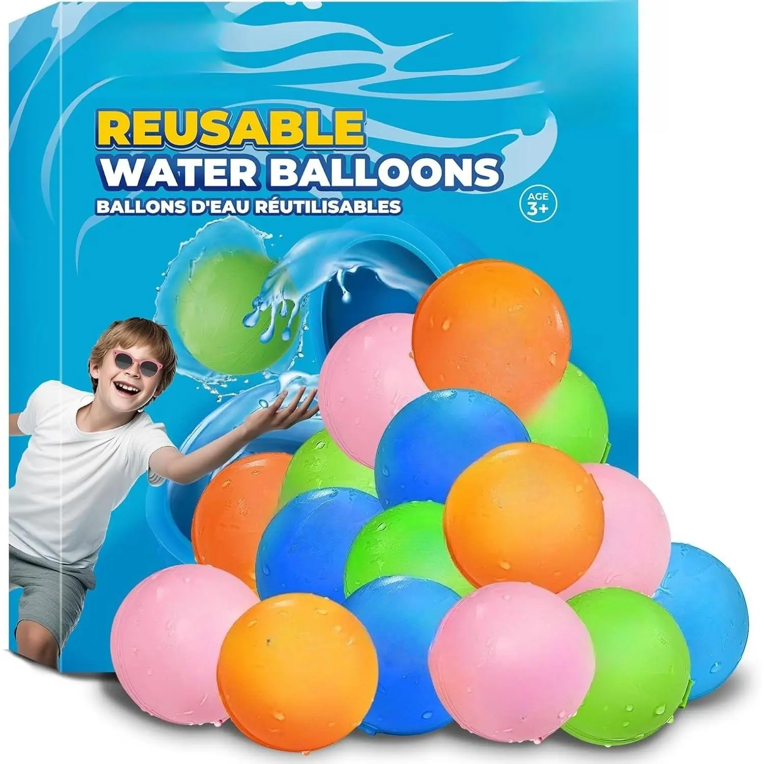 P-TBT018 Reusable Magnetic Water Balloons - 16-Pack Kids Summer Outdoor Toys, Fast-Filling Self-Sealing Water Bombs with Storage Bag for Outdoor Games, Reusable Water Balloons