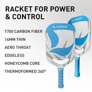 Leadwise Carbon Fiber Pickleball Paddle T700 - Mask Design, Blue - 14MM Thin | Aero Throat | Thermoformed 360° | Edgeless | Honeycomb Core | Racket for Power & Control