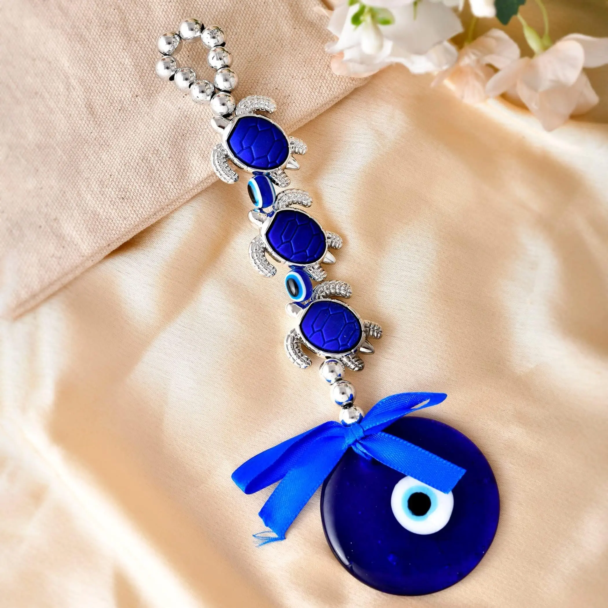 LoveNspire Turkish Nazar Evil Eye Hanging Decoration - Metal and Plastic Tortoise Design Amulet for Home Protection, Ideal Good Luck Gift