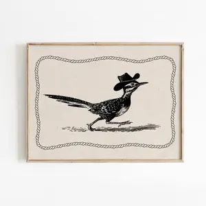 Cowboy Road Runner Wall Art, Trendy Vintage Western Artwork, Western Nursery Print, Vintage Western Drawing Poster, 5 Size, 8x12 to 27x40 inch, Unframed, Room Decor