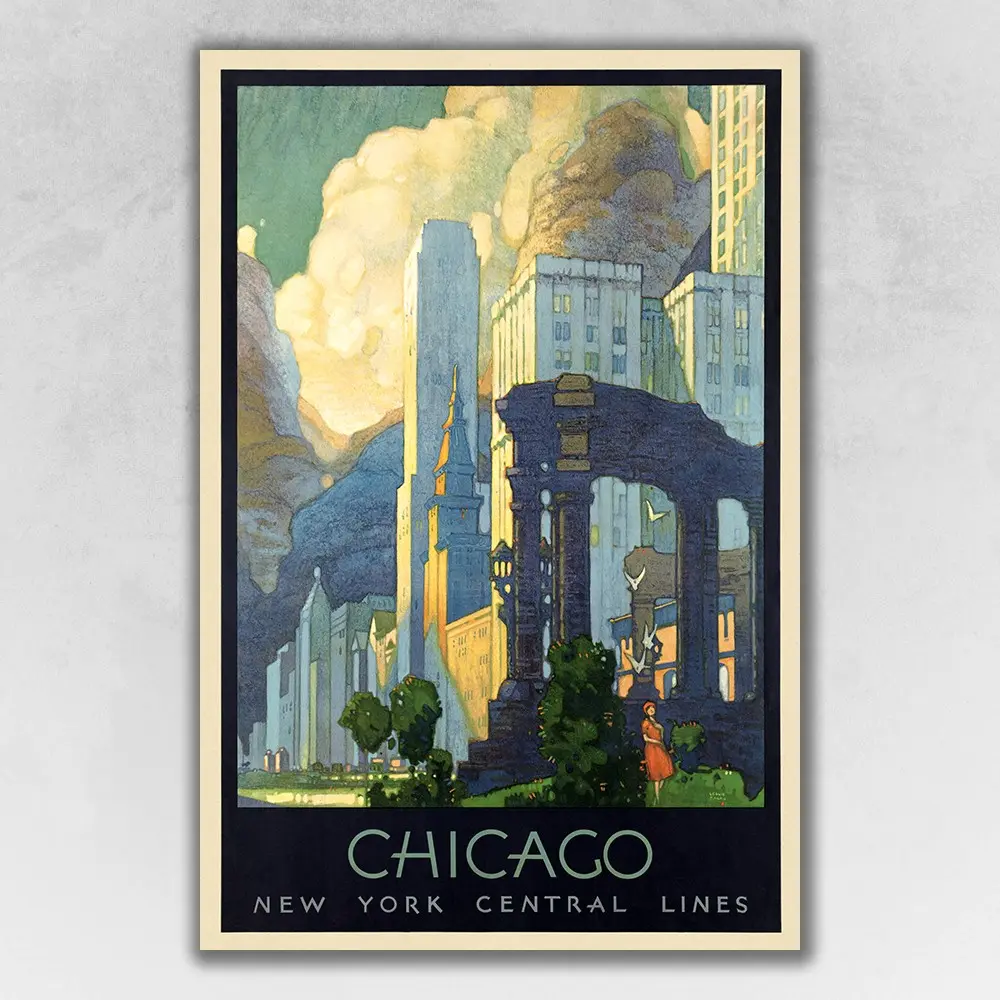 360 stand 1929 Chicago Michigan Ave Travel Photo Print, 36x54 in Artistic Multi-Color Wall Art Poster, Home Decoration for Room, Home Aesthetic, Colorful Style, Decor Inspo