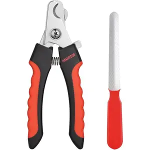 Dog Nail Clippers, Professional Pet Nail Clipper & Trimmers with Safety Guard to Avoid Over Cutting, Grooming Razor with Nail File for Medium and Large Dog and Cat, Red