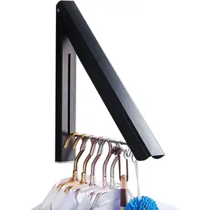 IN VACUUM Clothes Drying Rack, Laundry Racks for Drying Clothes, Wall Mounted Retractable Clothes Hanger for Laundry Room, Garage, Indoor & Outdoor Use, Aluminum (1 Racks, Black)