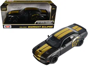 2018 Dodge Challenger SRT Hellcat Widebody Matt Black with Gold & Graphics "Midnight Eclipse" 1/24 Diecast Model Car by Motormax