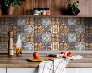 360 Stand 8x8 in. Peel & Stick Brown Square Decorative Tiles Sticker, Easy-Remove Backsplash Decal & Home Decor Accessories for Kitchen, Removable
