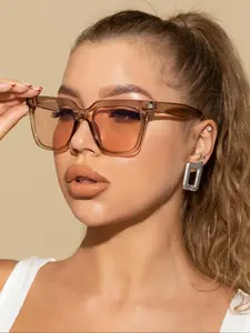 Women's Fashionable Plastic Large Frame Square Sunglasses, Simple Leisure Outdoor Sun Protection Shades for Daily Vacations, Fashion Accessories for Outdoor