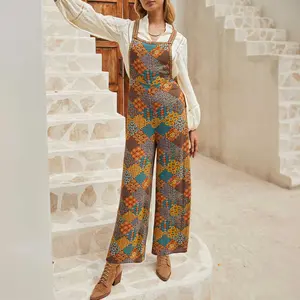 Multicolour Boho Floral Print Crossed Straps Ankle-length Jumpsuit