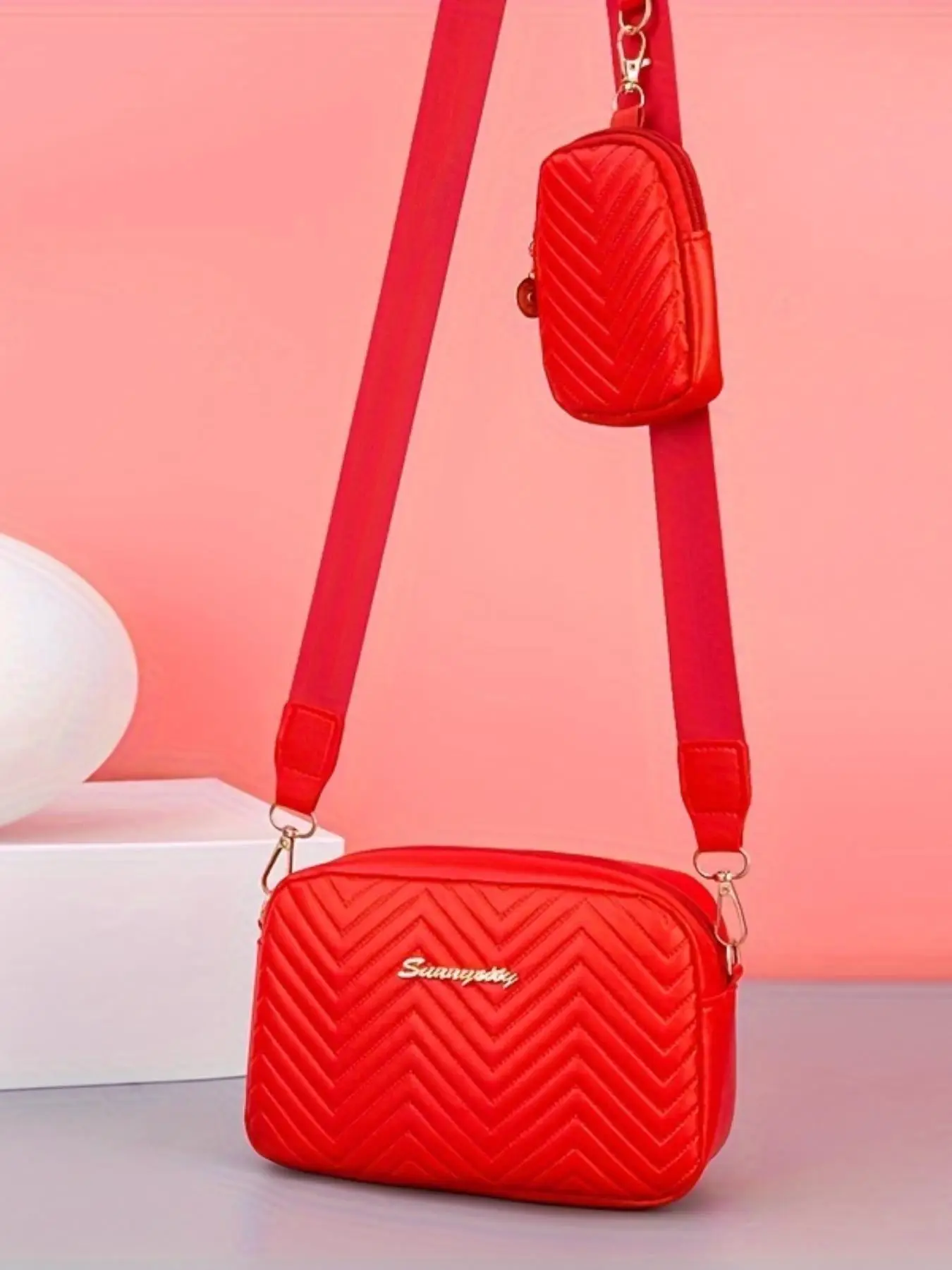 Women's Fashionable Chevron Quilted Crossbody Bag & Coin Purse, Crossbody Bag Women, Casual Versatile Shoulder Bag & Coin Purse, Trendy All-match Bag