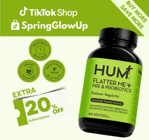 HUM Flatter Me+ Pre & Probiotics - Fast Acting Bloat Relief Supplement for Digestive Health & Debloating - Vegan 60 Servings - Clinically Tested Active Ingredients - Healthcare - Dietary Fitness Edible
