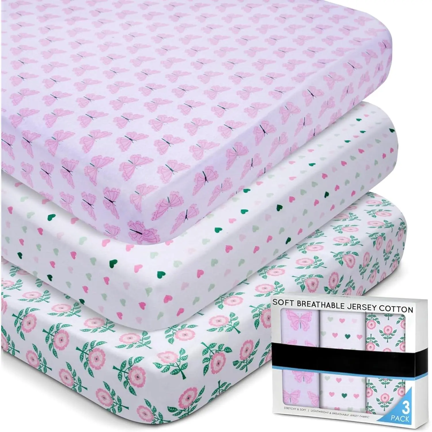 Crib Sheets 3 Pack - Soft & Stretchy Jersey Cotton ted Baby Crib Sheets  Girls, Cute Toddler Bed Sheets  Baby Girl
