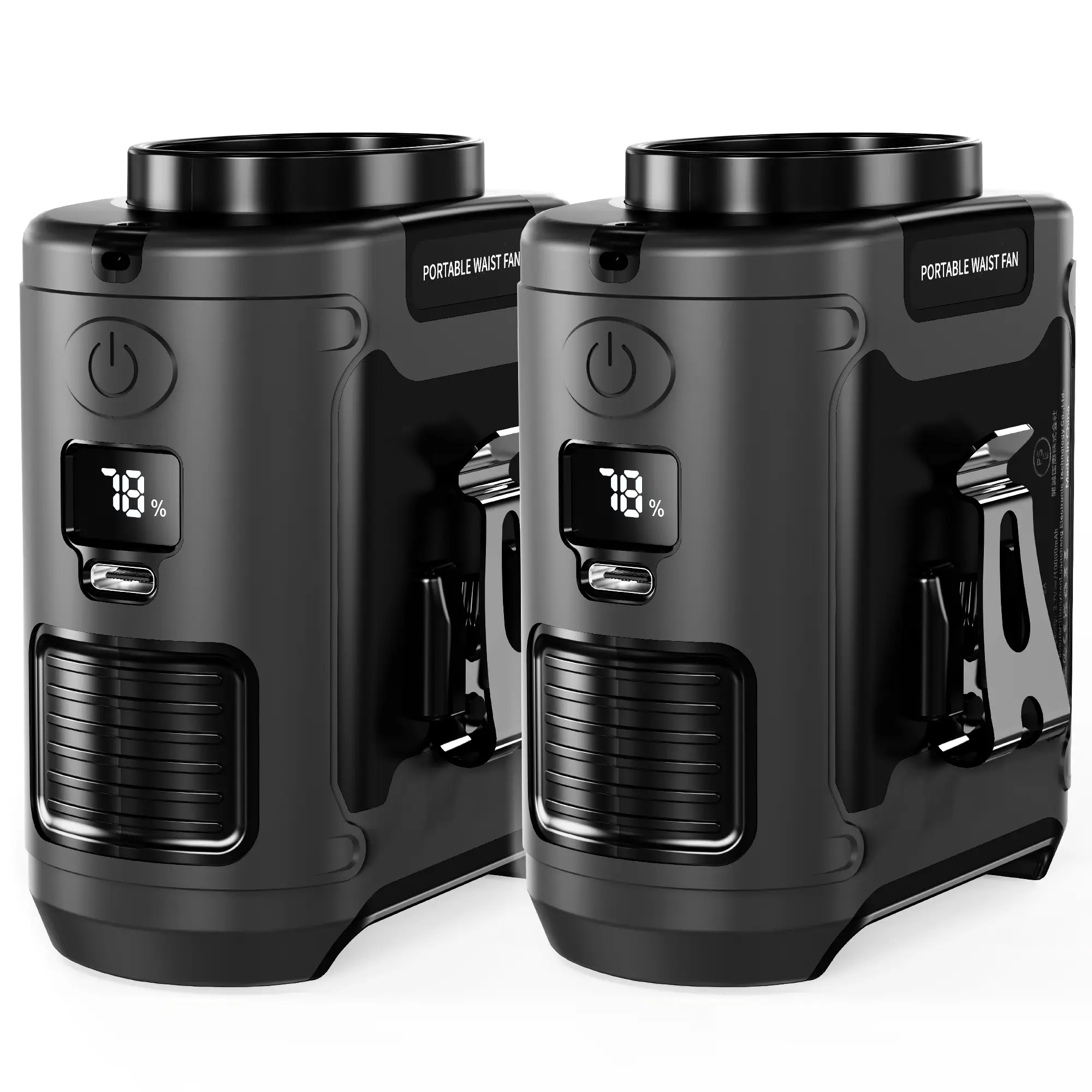 2 Pack Portable Belt Fan Clip on Waist, 10000mAh Personal Wearable Body Fan, Rechargeable Battery Operated Outdoor Fan with 5 Speeds & Flashlight & Po