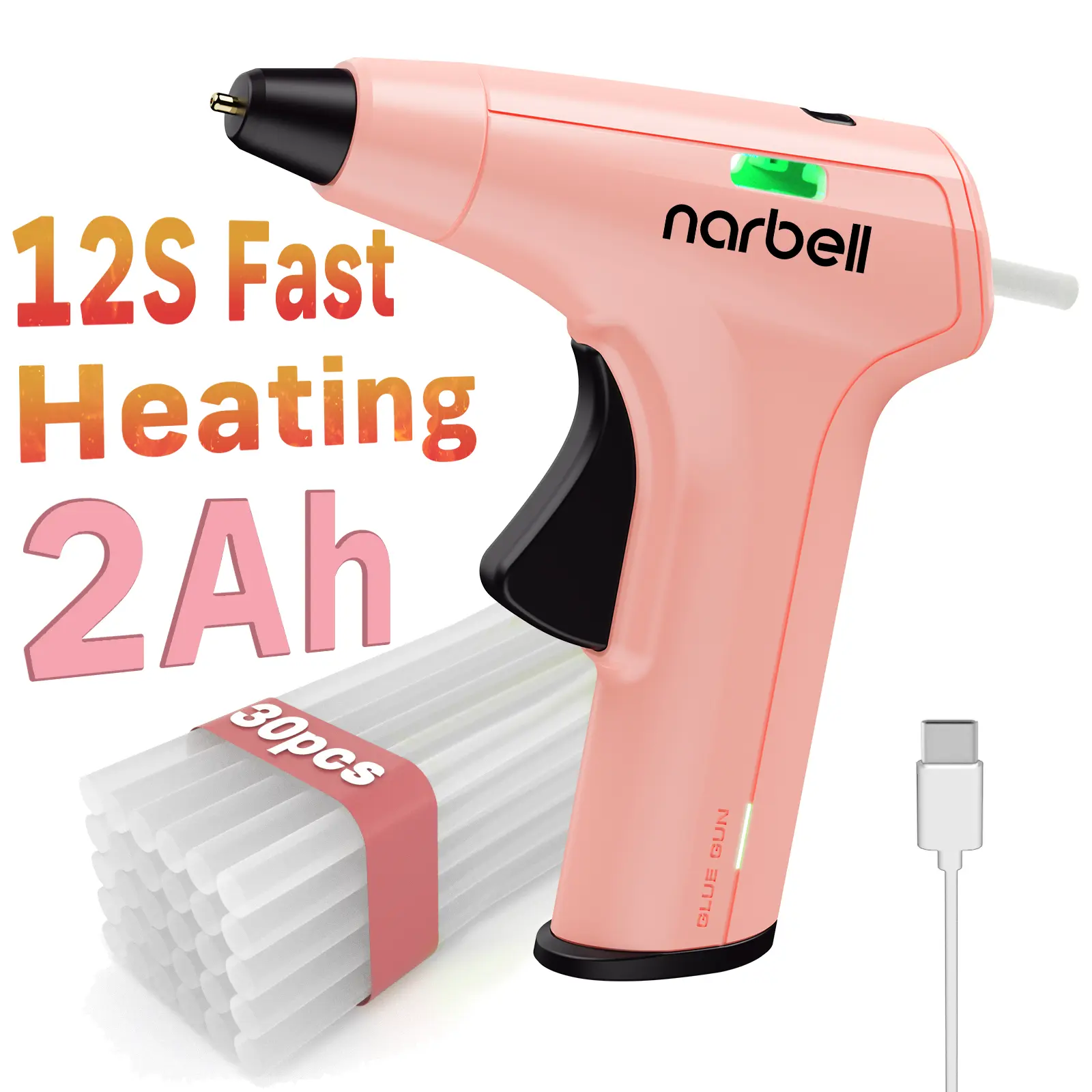 Cordless Hot Glue Gun, An Ideal Christmas Gift, Narbell Glue Gun 12s Fast Heating, Anti-Drip, Safety Protection Design, USB Rechargeable With 30 Glue Sticks, Perfect For DIY, Home Repair, Plush Toy Repair, Christmas