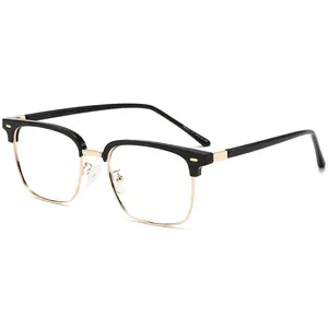 ANRRI Blue Light Glasses for men Metal Browline Frame UV 400 Protection Clear Lens Anti Eyestrain Computer Gaming Glasses Black Gold Frame