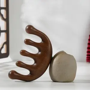 Wooden sandalwood scalp Hair Massage Comb Ayurvedic Meridian Gua Sha Wide Tooth Comb For Head Hair Scalp Scraping Facial Body Neck Oil Massager for women Mom Gift- 1PC