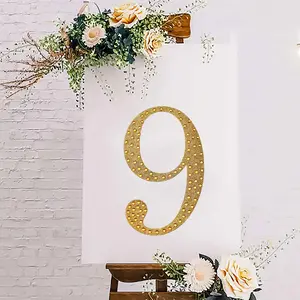 Decorative Rhinestone Number "9" Stickers 8", Gold Glitter Adhesive Craft Numbers - DIY Sparkle Embellishments