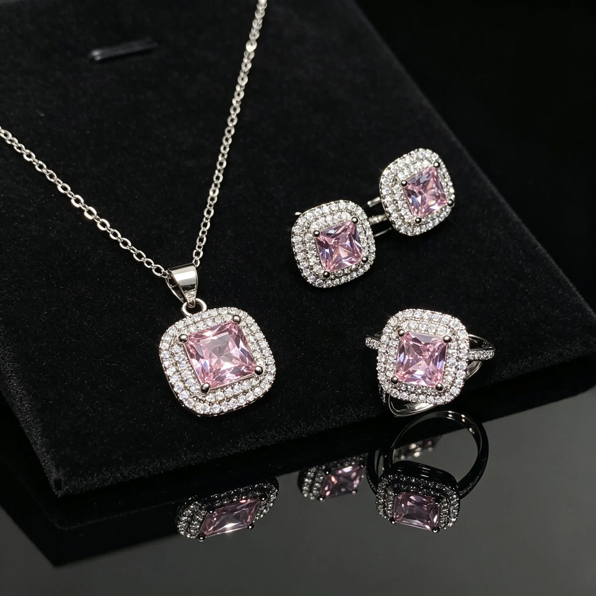 Luxurious 4Pcs Gemstone Matching Jewelry Set, Teardrop Necklace Earrings Bracelet Ring Combo, Elegant Wedding Party Accessories, Valentine’s Day Jewellery Gift Set for Women