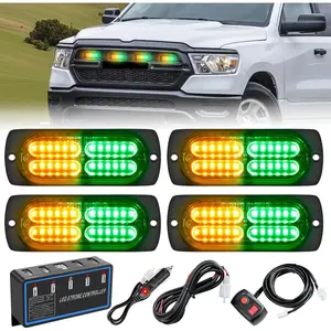 Nilight 4PCS LED Strobe lights 12V 24V Sync Feature Amber Green 24LED  Hazard Warning Lights with Controller Hard Wire or Plug for Car Truck RVs Campers vehicle