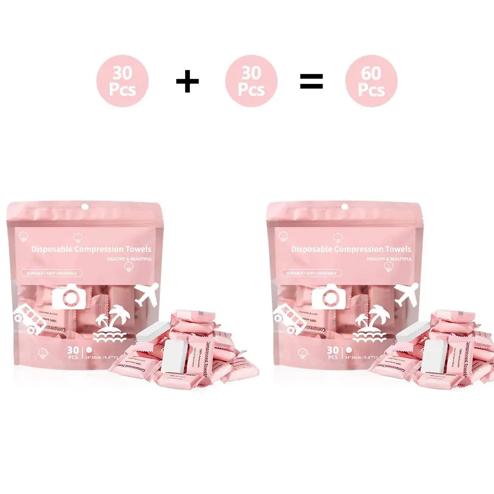 Compressed Disposable Face Cloths 2 Packs 60 Pieces, Mini Candy Size, Travel Essential, Quick Absorbent, Ideal for Makeup Bag & Luggage, Makeup Remover Towels
