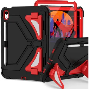 Case for iPad (A16) 11th Generation 2025, iPad 10th Generation Case 2022,  Friendly i Pad 10th Gen Cover with Multi Angles Kickstand  Strap Screen Protector 11/10.9 Inch, Black Red
