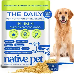 Dog Vitamins & Supplements - 11-in-1 Vitamin Powder for Dog Food Topper - Collagen, Glucosamine, Probiotics, Omega & More- Supports Healthy Gut, Mobility & Overall Health - 30 Scoops