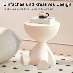 Mini Circle Side Table, Small Modern End Table, Bowl-Shaped Coffee Table, Bedside Nightstand, Contemporary Home Decor for Living Room and Bedroom (Milky White)