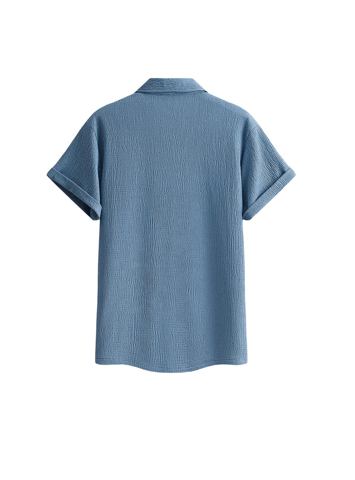 2-pack men’s summer short-sleeve shirts: men’s short-sleeve shirt, men’s shirt. Textured checkered short-sleeve shirt with button design; loose fit, turn-down collar, solid color, lightweight and breathable. Available in multiple colors—solid and versatil
