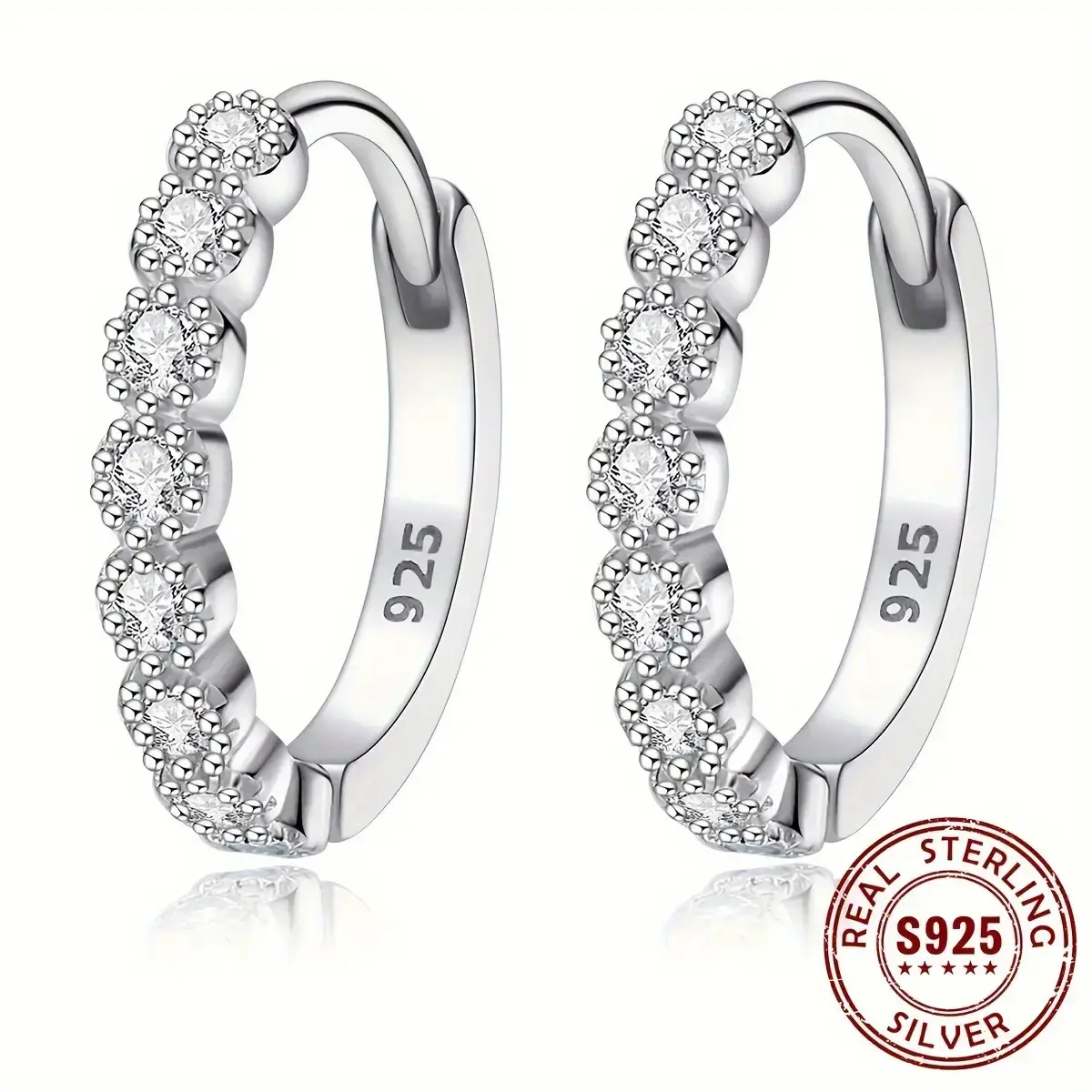 Women's 2-Piece 925 Sterling Silver Jewelry Set - Gold-Plated Small Hoop Earrings, Sparkling Zirconia Inlay Exquisite Ring, Lightweight Female Costume Accessory for Date, Wedding, Thoughtful Christmas Gifts