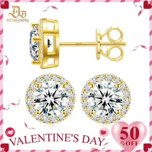 Delzzad 18k Gold-Plated Iced Out Halo Stud Earrings D Color VVS Synthetic Moissanite Stud Earrings Jewelry S925 Studs Perfect Birthday Mother’s Day Christmas Gift for Men Women Wedding Set