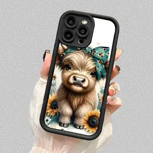 iPhone17 phone case: Scottish Highland Cow and Sunflower creative pattern, New Sky Eye staircase phone case, fun, simple, stylish, trendy and personalized for both men and women, suitable for iPhone17, 16, 15, 14, 13, 12, 11