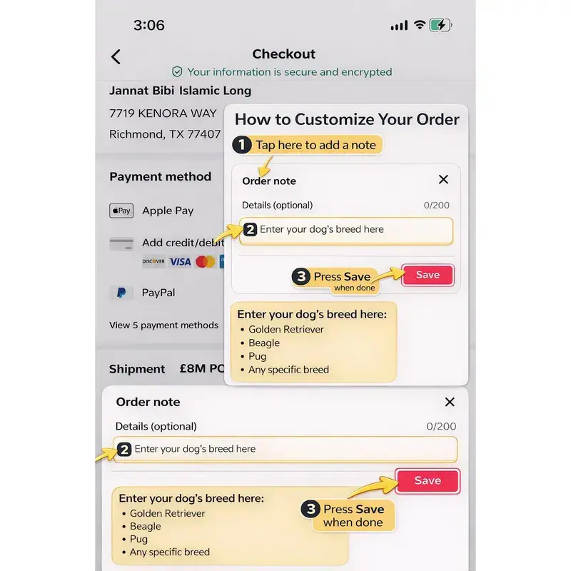 Custom (Please NOTE custom Text in the Checkout)