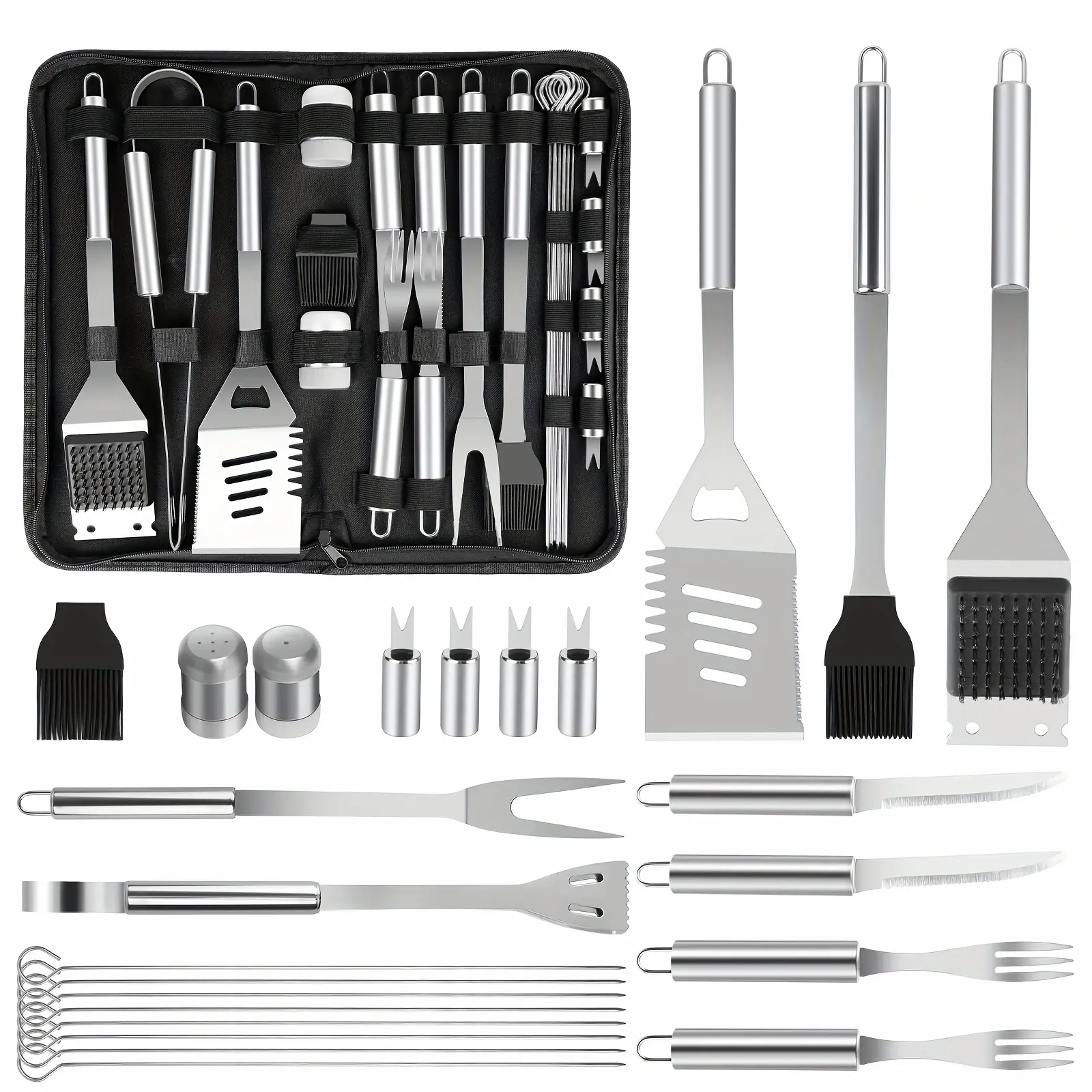 15/24pcs BBQ Grill Accessories Set, Barbecue Tool Kit, BBQ Gift For Men, Indoor & Outdoor BBQ/Cooking Grill Tools, Camping, Category: BBQ Tool Set, Father'S Day Gift For Dad, BBQ Gifts For Men