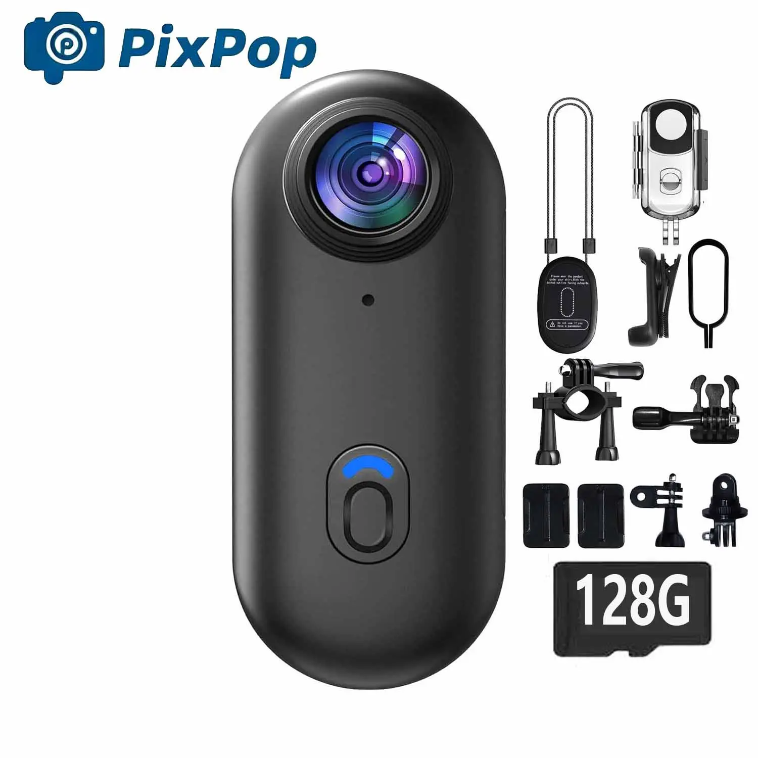 4K Thumb Action Camera, mini size, small body, comes with a 128G card, thumb camera, can record for 3 hours, spring clip, pocket camera, portable for vlogging, hands-free POV recording, for cycling or motorcycle helmet filming, Thanksgiving gift