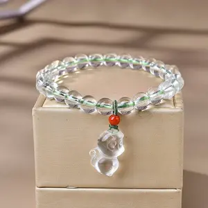 [Design] Natural Clear Quartz bracelet monkey pendant simple accessories unisex birthday gift
