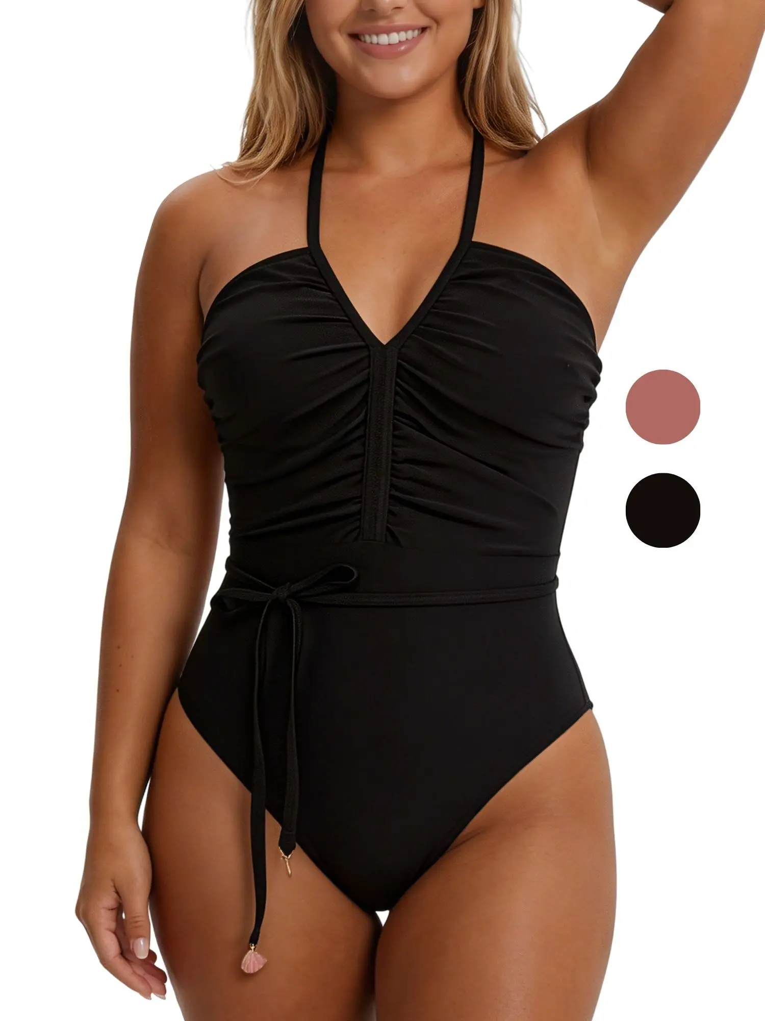 Women's Elegant Ruched One Piece Swimsuit - Slimming Halter Neck Monokini, Soft High Stretch Fabric, Tummy Control Bathing Suit for Beach & Pool (S-XXL)